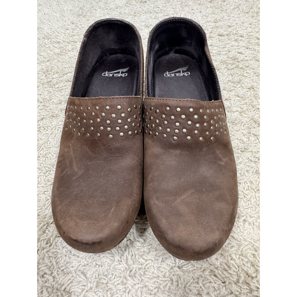 Dansko Mavis Brown Leather Gold Studded Clogs Womens 8 EU 39 Comfort Nurse